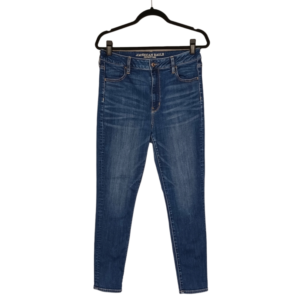 AEO AMERICAN EAGLE OUTFITTERS Super Stretch High Rise Medium Blue Skinny Jeans